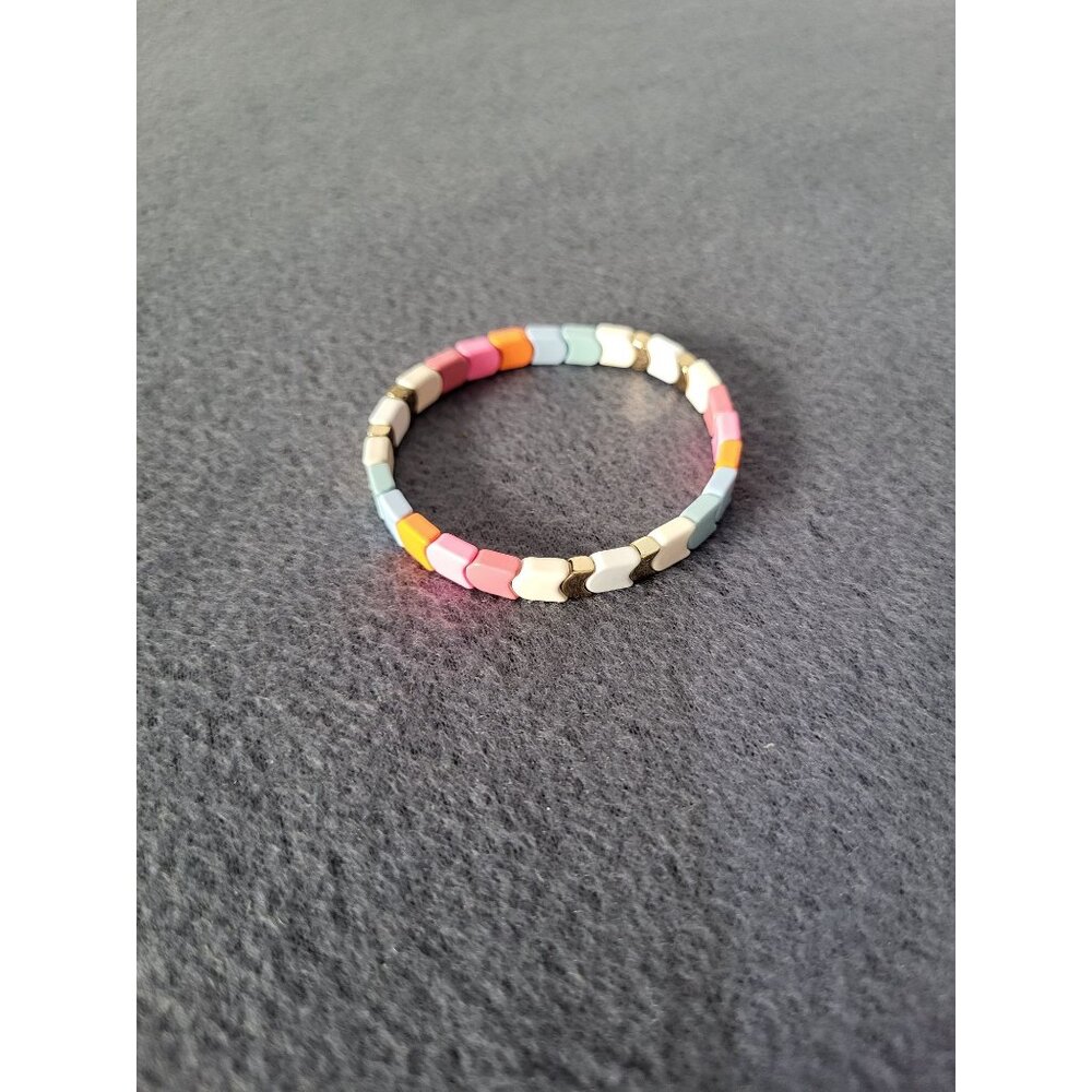 Roxanne Assoulin Enamel Tile Stretch Bracelet Multicolor Pink Blue - Picture 8 of 10